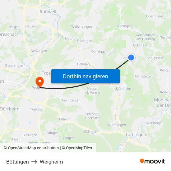 Böttingen to Weigheim map