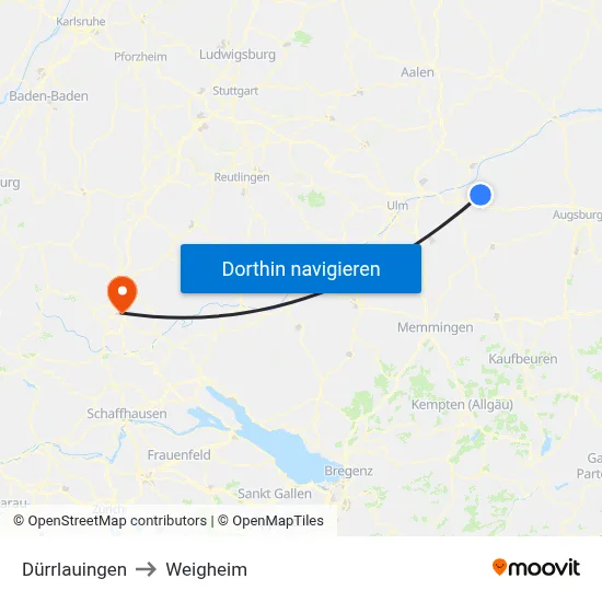 Dürrlauingen to Weigheim map
