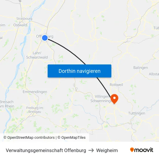 Verwaltungsgemeinschaft Offenburg to Weigheim map