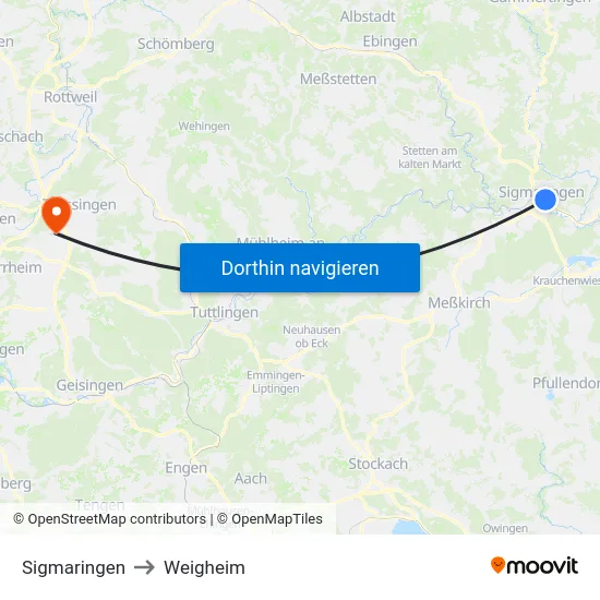Sigmaringen to Weigheim map