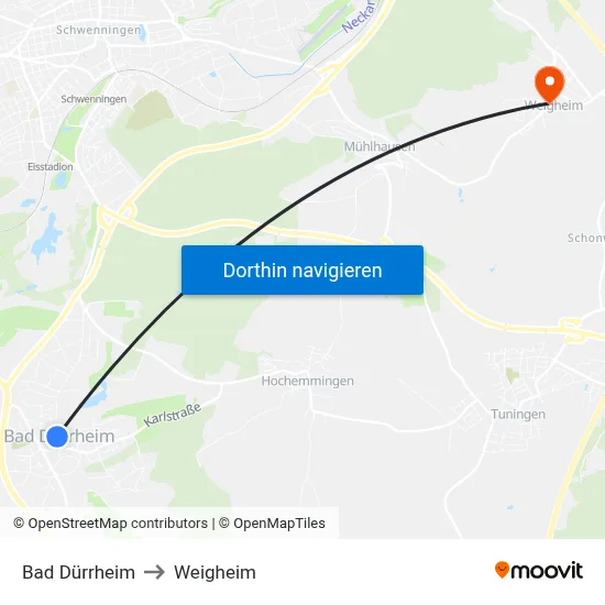 Bad Dürrheim to Weigheim map
