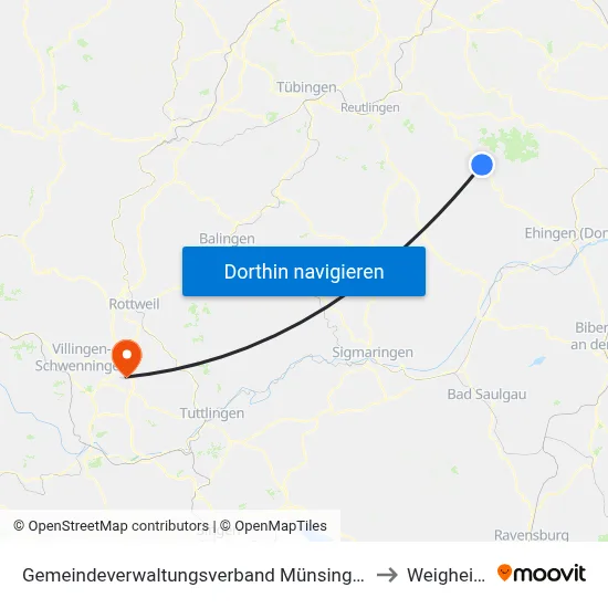 Gemeindeverwaltungsverband Münsingen to Weigheim map
