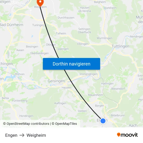 Engen to Weigheim map
