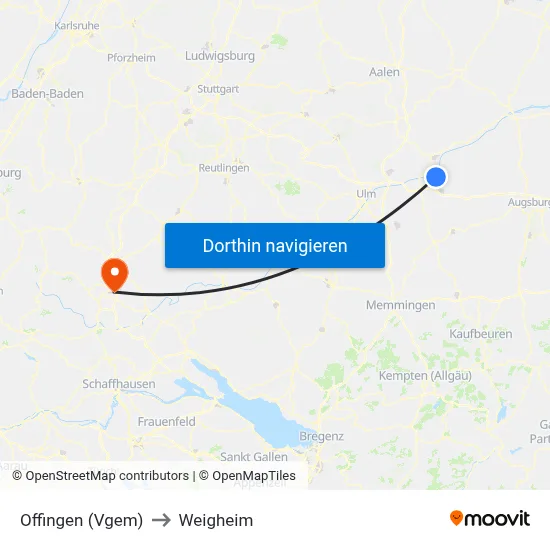 Offingen (Vgem) to Weigheim map