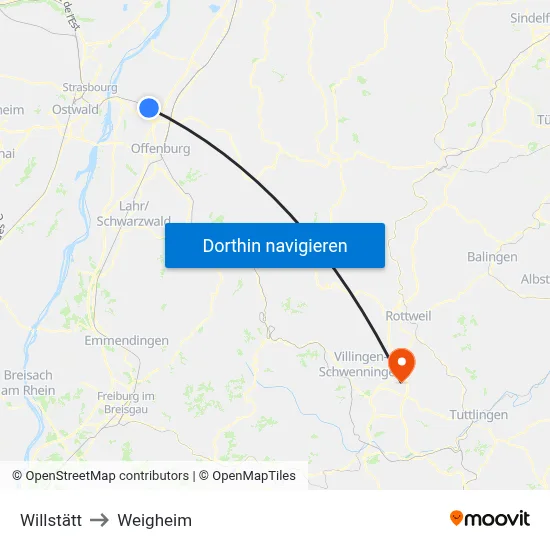 Willstätt to Weigheim map