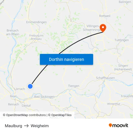 Maulburg to Weigheim map
