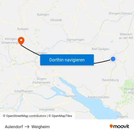 Aulendorf to Weigheim map