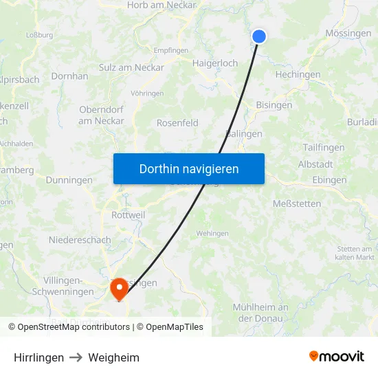 Hirrlingen to Weigheim map