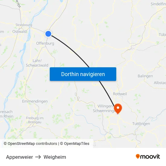 Appenweier to Weigheim map