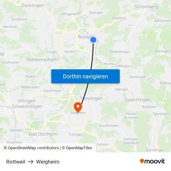 Rottweil to Weigheim map
