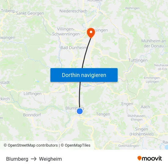 Blumberg to Weigheim map