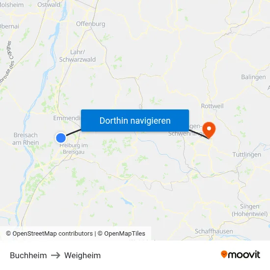 Buchheim to Weigheim map