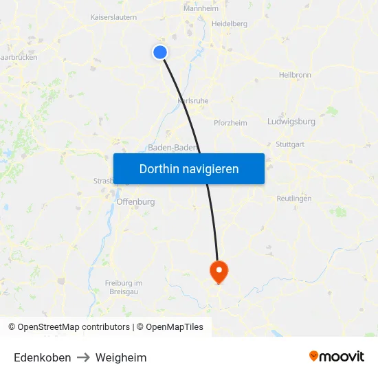 Edenkoben to Weigheim map