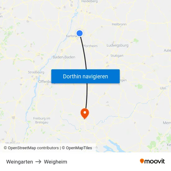 Weingarten to Weigheim map