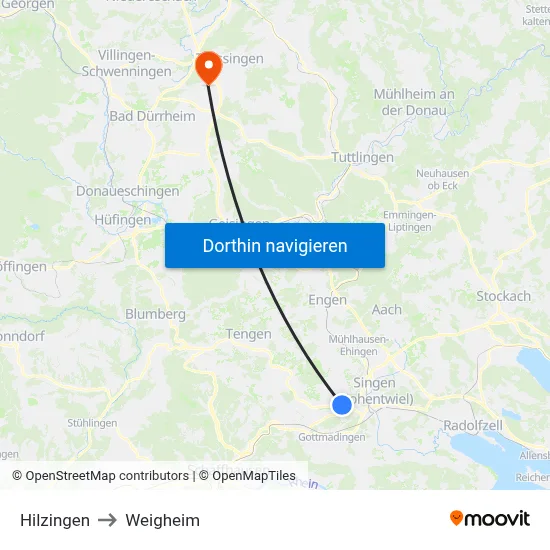 Hilzingen to Weigheim map