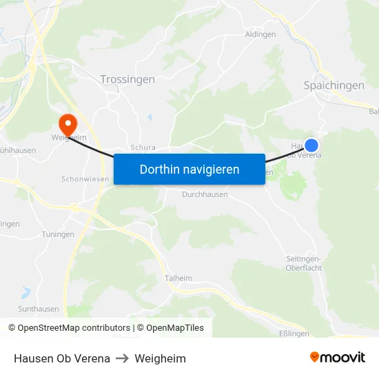 Hausen Ob Verena to Weigheim map