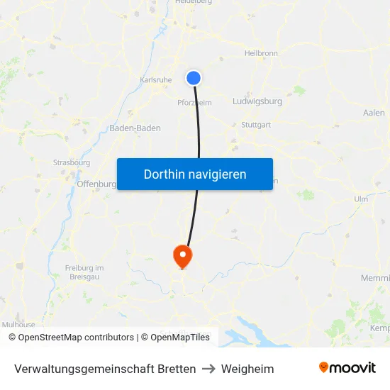 Verwaltungsgemeinschaft Bretten to Weigheim map
