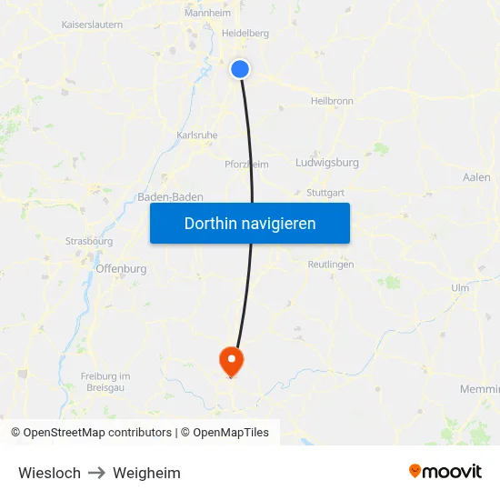 Wiesloch to Weigheim map