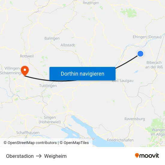 Oberstadion to Weigheim map