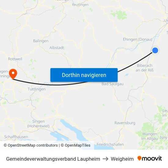 Gemeindeverwaltungsverband Laupheim to Weigheim map