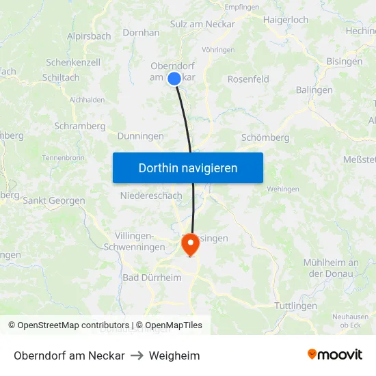 Oberndorf am Neckar to Weigheim map