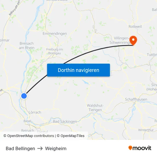 Bad Bellingen to Weigheim map