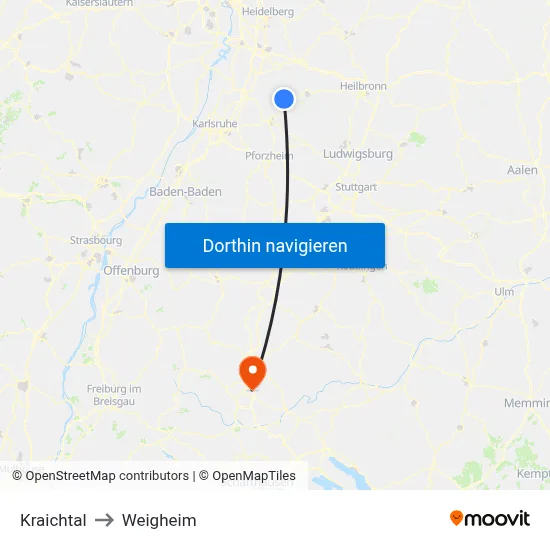 Kraichtal to Weigheim map