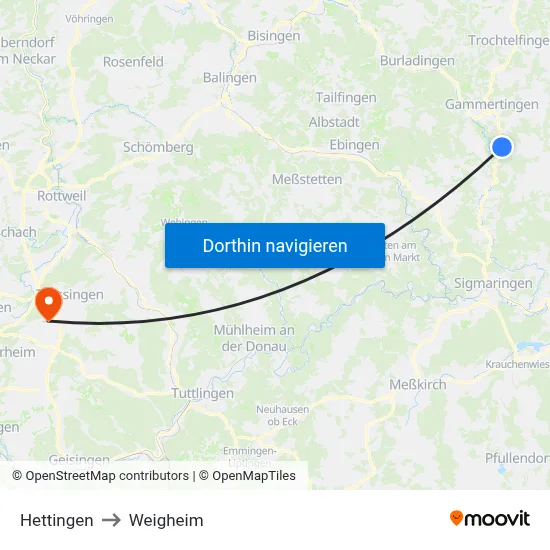 Hettingen to Weigheim map