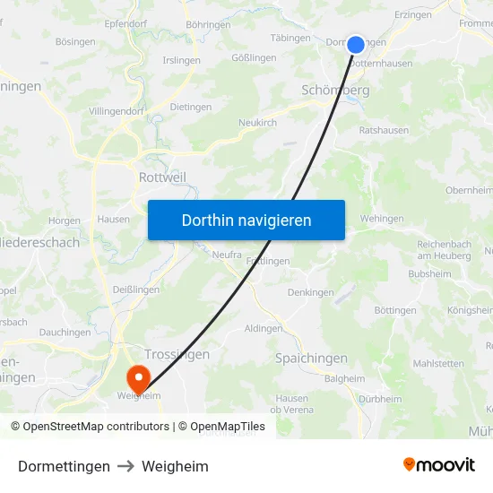 Dormettingen to Weigheim map