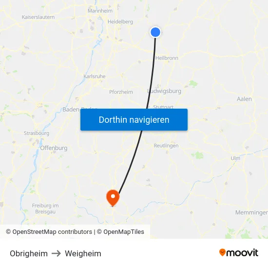 Obrigheim to Weigheim map