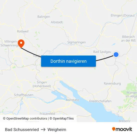 Bad Schussenried to Weigheim map