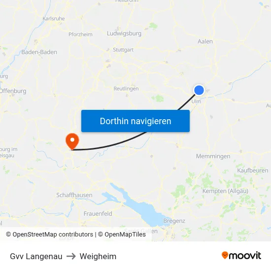 Gvv Langenau to Weigheim map