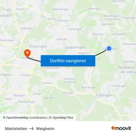 Mahlstetten to Weigheim map