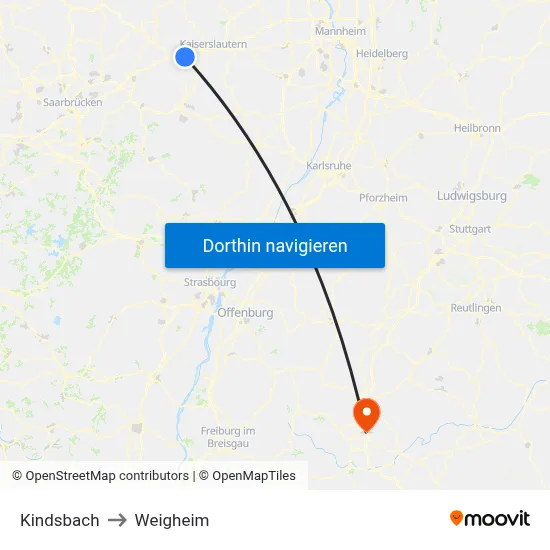 Kindsbach to Weigheim map