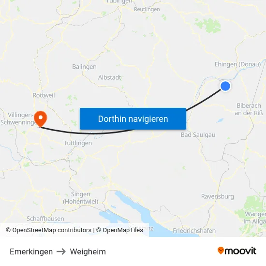 Emerkingen to Weigheim map