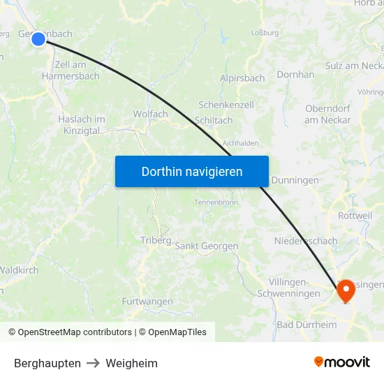 Berghaupten to Weigheim map