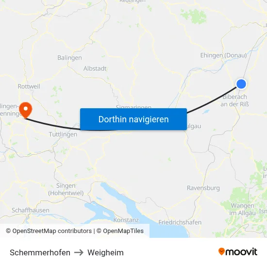 Schemmerhofen to Weigheim map