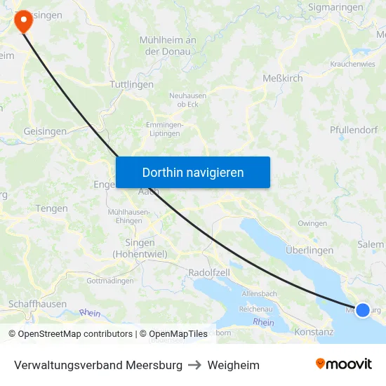 Verwaltungsverband Meersburg to Weigheim map