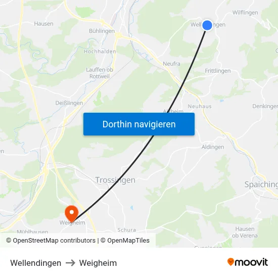 Wellendingen to Weigheim map