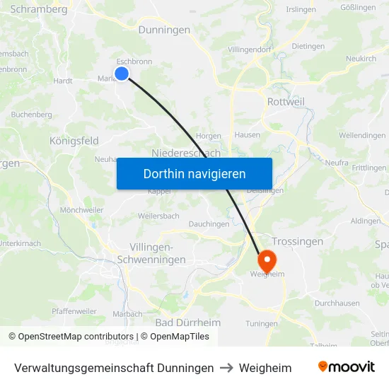 Verwaltungsgemeinschaft Dunningen to Weigheim map