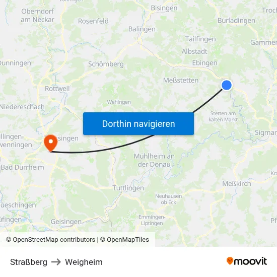 Straßberg to Weigheim map