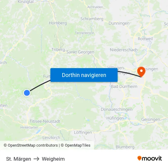 St. Märgen to Weigheim map