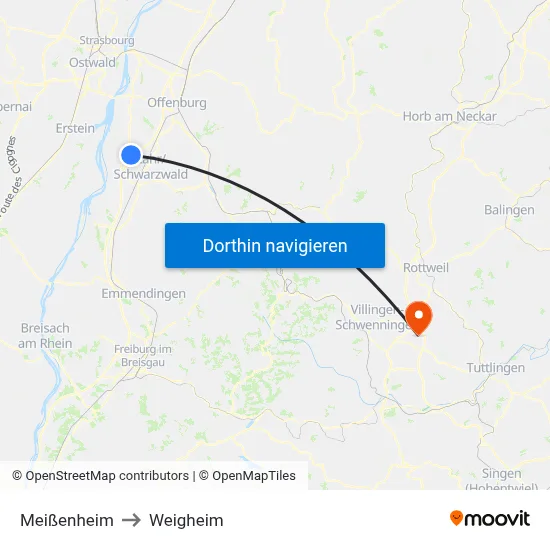 Meißenheim to Weigheim map