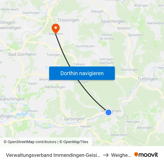 Verwaltungsverband Immendingen-Geisingen to Weigheim map