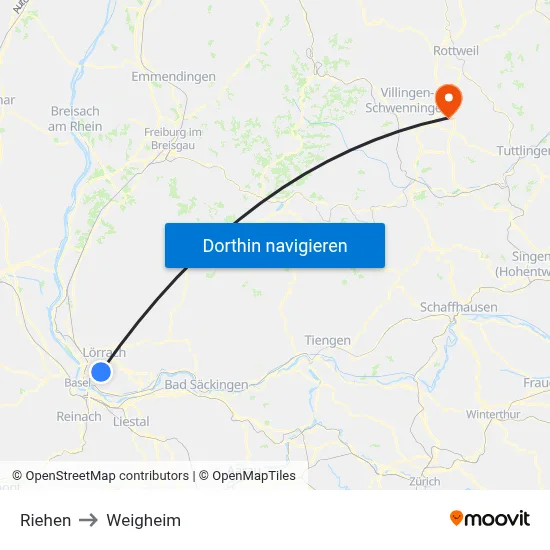 Riehen to Weigheim map