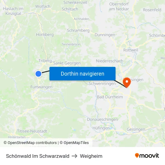 Schönwald Im Schwarzwald to Weigheim map