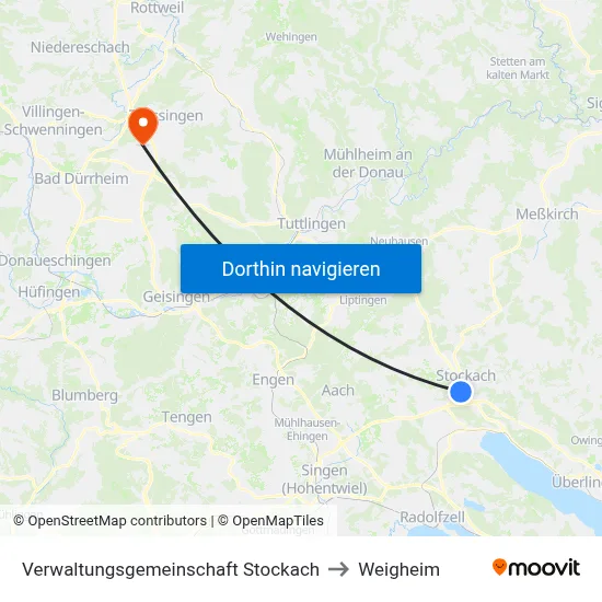 Verwaltungsgemeinschaft Stockach to Weigheim map