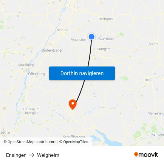 Ensingen to Weigheim map