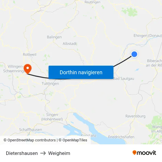 Dietershausen to Weigheim map