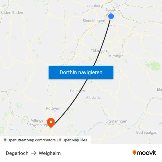 Degerloch to Weigheim map
